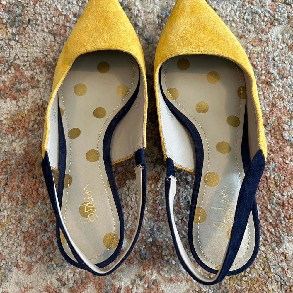 Boden Yellow Heeled Slingbacks with Textured Fabric - Picture 2 of 7